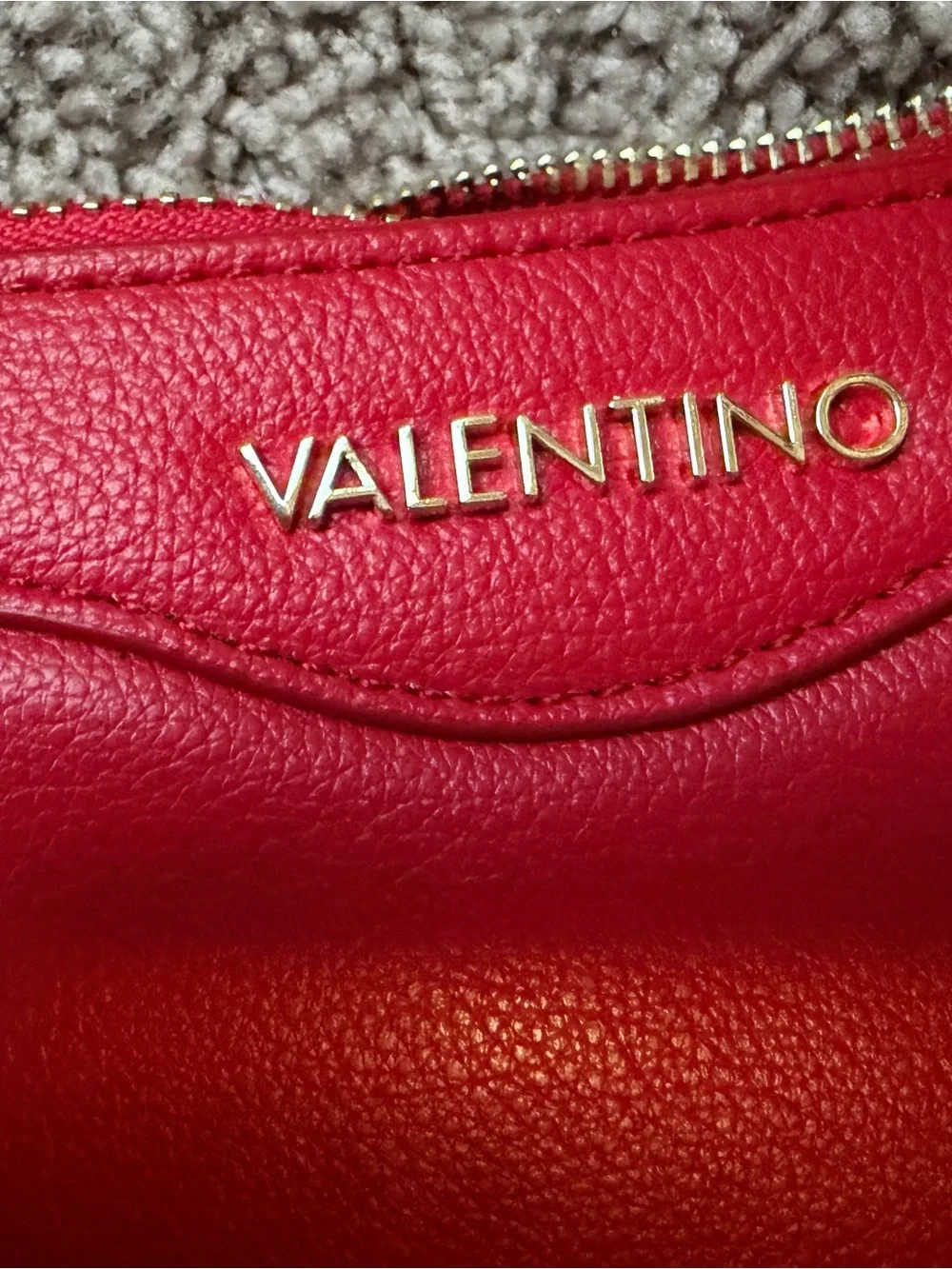 Valentino Red Leather Shoulder Bag with Gold Logo Purchased in Italy